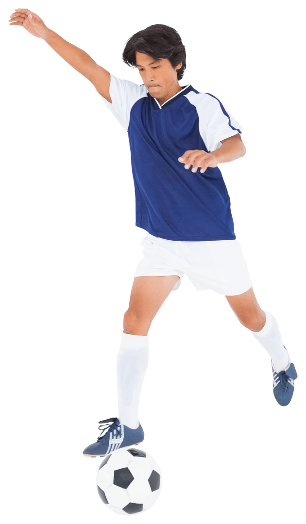 Transparent Soccer Player Kicking Black and White Football