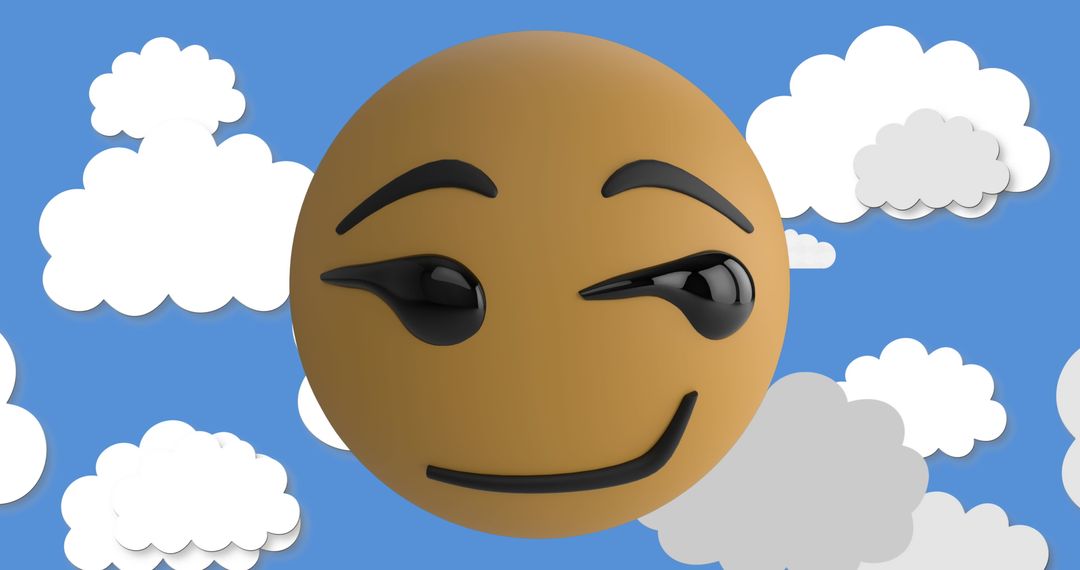 Cheerful Emoji Icon with Blue Sky and Clouds Backdrop