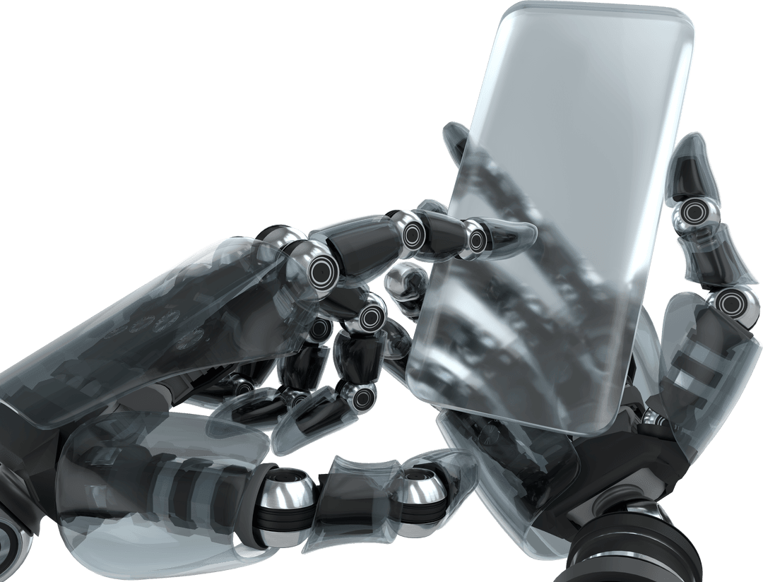 Transparent Robot Hands Holding Transparent Glass Phone