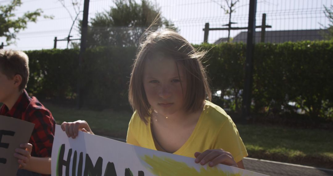 Young Activist Child Holding Human Rights Sign Outdoors - Free Images, Stock Photos and Pictures on Pikwizard.com