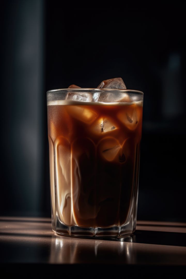 Glass of iced black coffee on dark background, created using generative ai technology - Free Images, Stock Photos and Pictures on Pikwizard.com