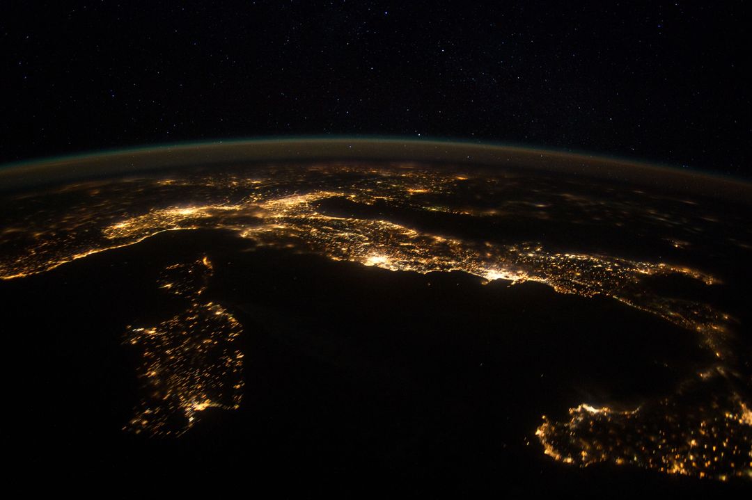 Nighttime Aerial View of Europe from Space - Free Images, Stock Photos and Pictures on Pikwizard.com