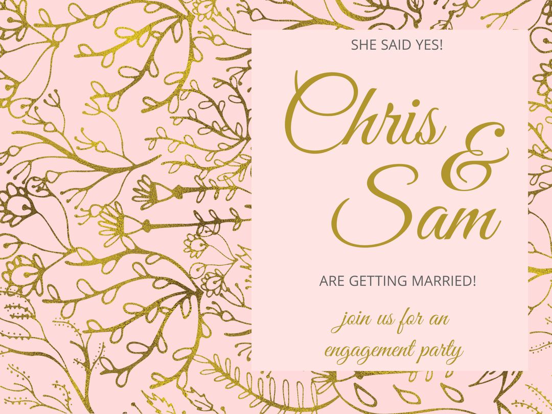 Whimsical Engagement Invitation with Golden Vines Design - Download Free Stock Templates Pikwizard.com