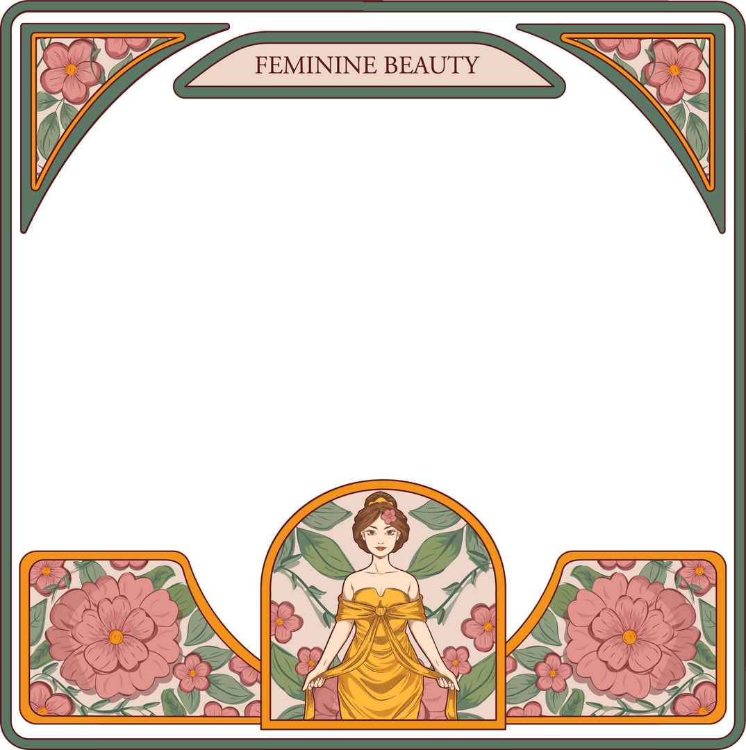 Art Nouveau Frame with Floral Elegance and Transparent Background