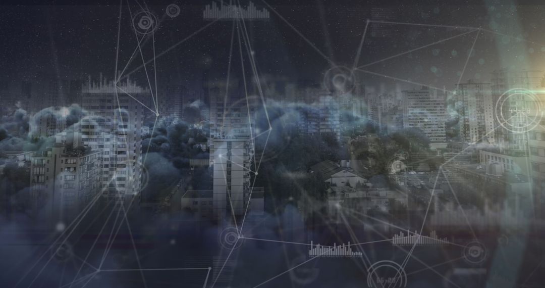 Digital Network Connections Overlaying Urban Landscape