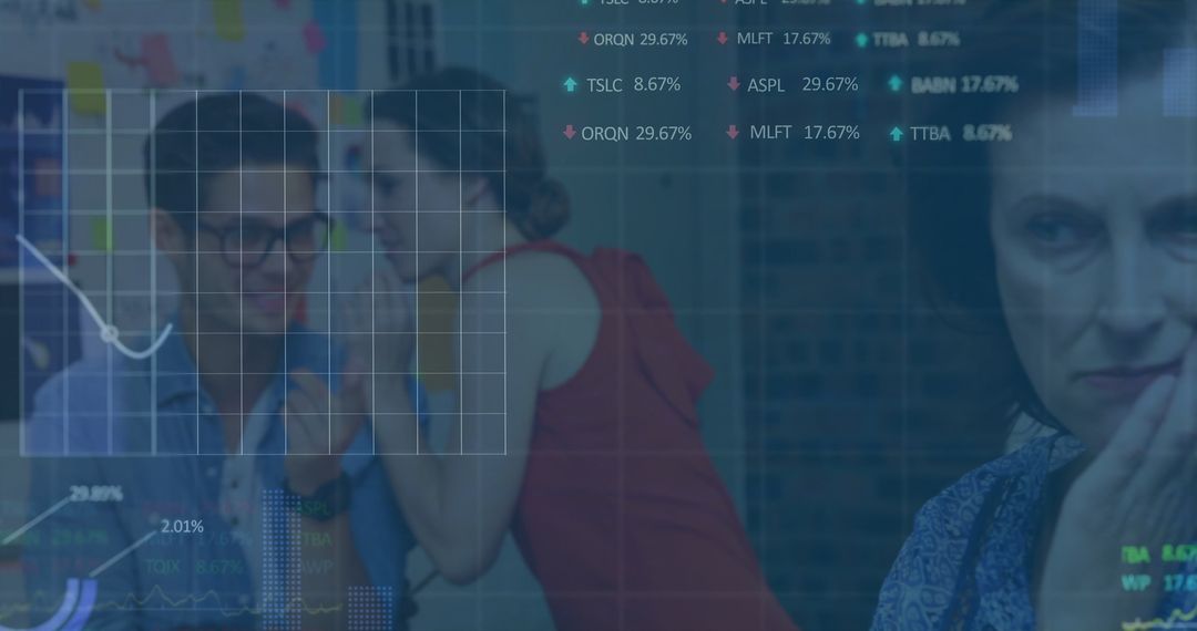 Coworkers Collaborating with Chart Overlay in Office