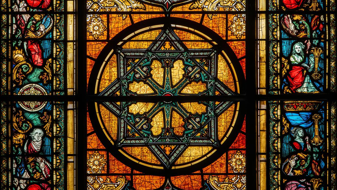Intricate Gothic Stained Glass with Six-Pointed Star