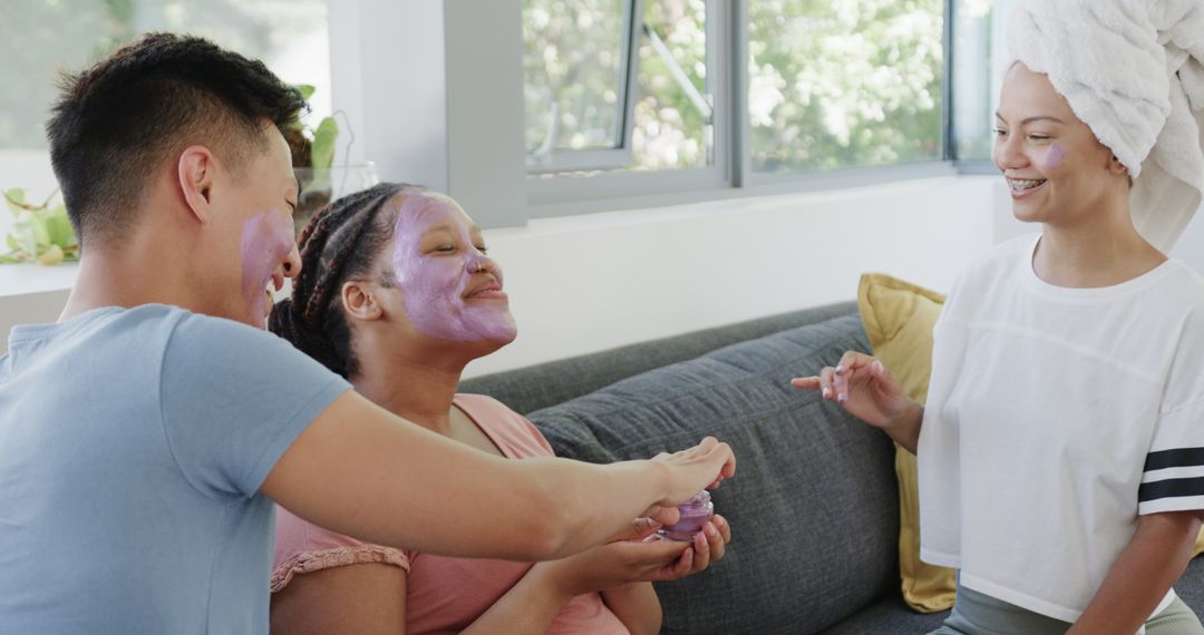 Friends Enjoy Relaxing Home Spa Day with Face Masks and Laughter
