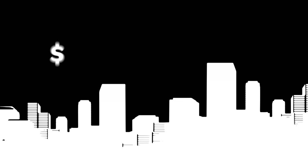 Cityscape Silhouette with Dollar Symbol Illustrating Finance