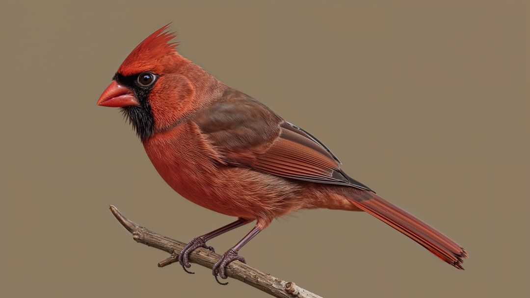 Vibrant Northern Cardinal Elegantly Perching on Thin Twig
