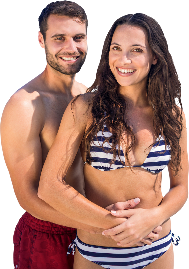 Happy Caucasian Couple in Beachwear Embracing on Transparent Background - Download Free Stock Images Pikwizard.com