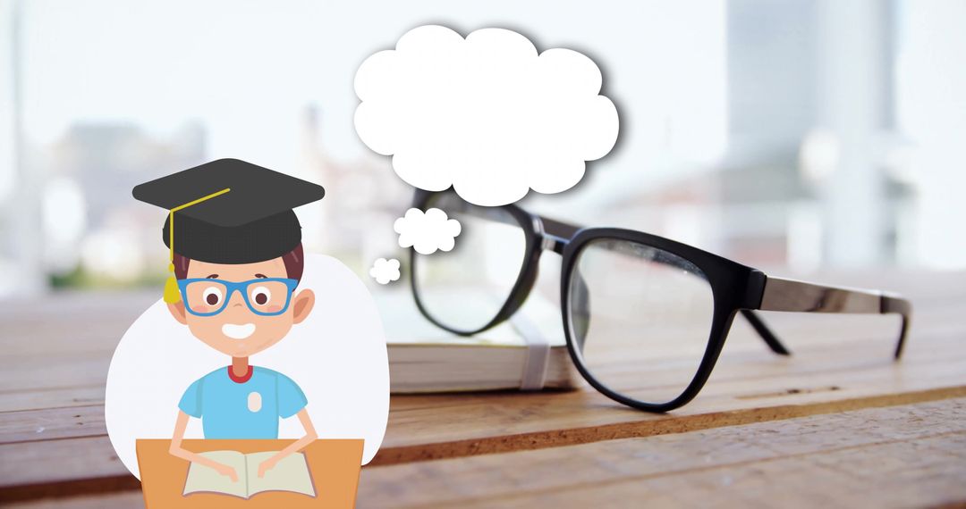 Educational Technology Concept with Glasses and Thoughtful Student