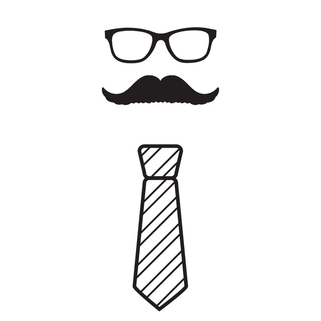 Transparent Symbolic Icons of Eyeglasses Mustache and Tie
