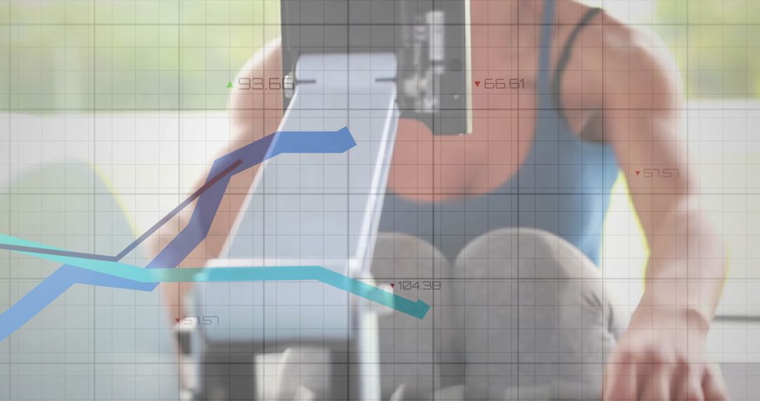 Woman Exercising with Digital Data Visualizations