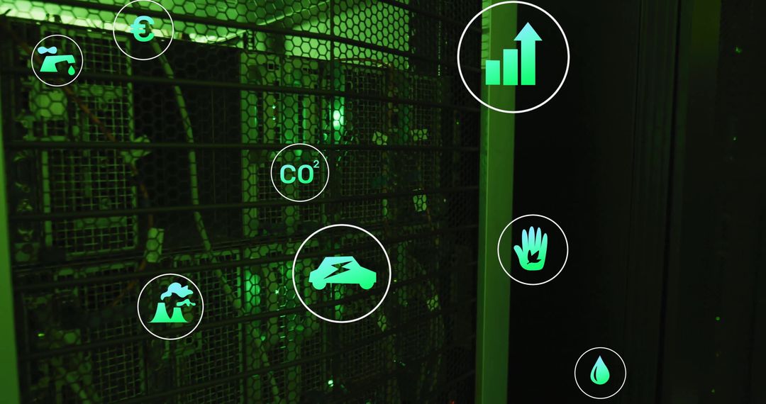Eco-Friendly Technology Icons on Server Farm