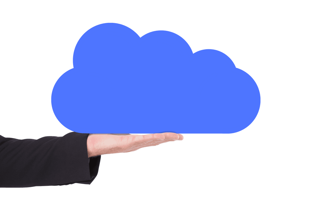 Hand Supporting Blue Cloud Symbol on Transparent Background