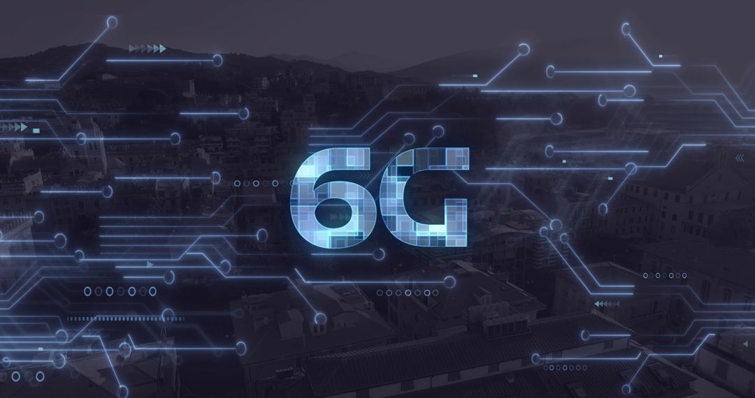 Abstract 6G Technology Concept Over Cityscape with Digital Connections