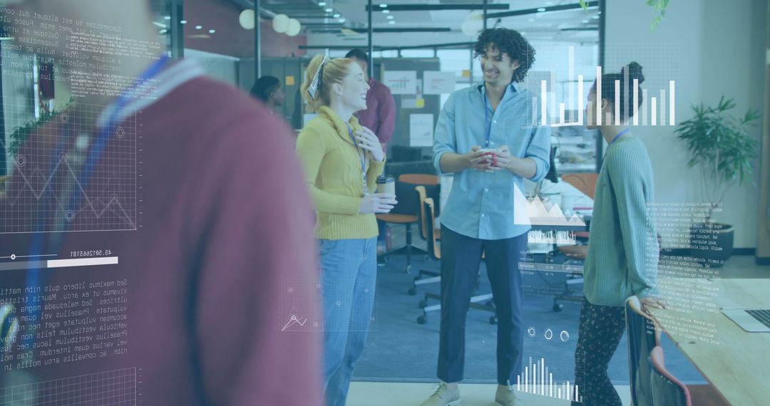 Colleagues Analyzing Data Visualizations in a Modern Office Environment