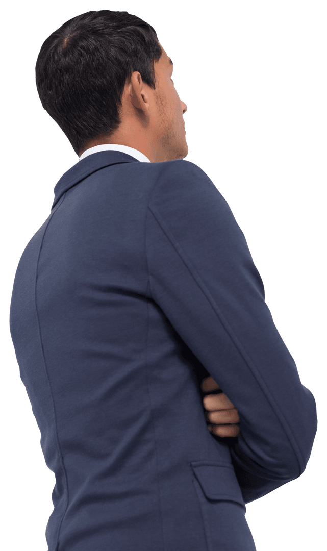 Transparent Asian Businessman with Crossed Arms from Back