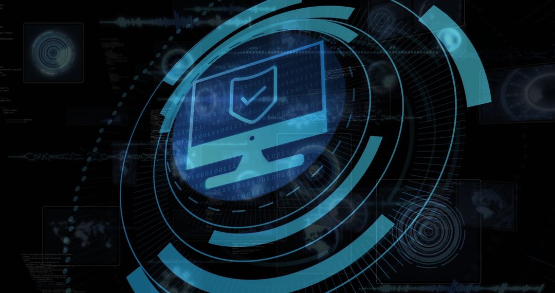 Cybersecurity Concept: Central Computer Monitor Digital Interface