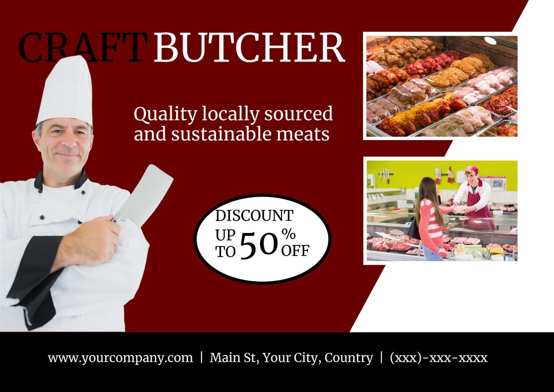 Local Butcher Highlighting Freshness and Quality Meats with Discounts