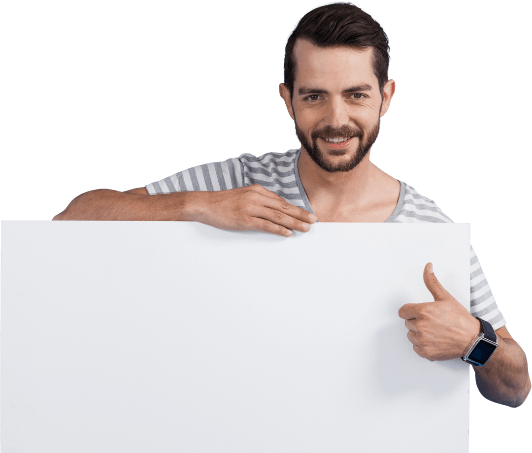 Man Holding Cardboard Giving Thumbs Up for Transparent Concepts