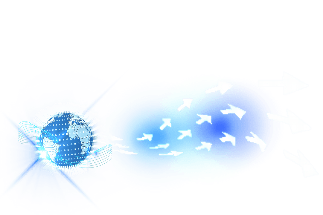 Digital Globe with Flowing Arrows on Transparent Background