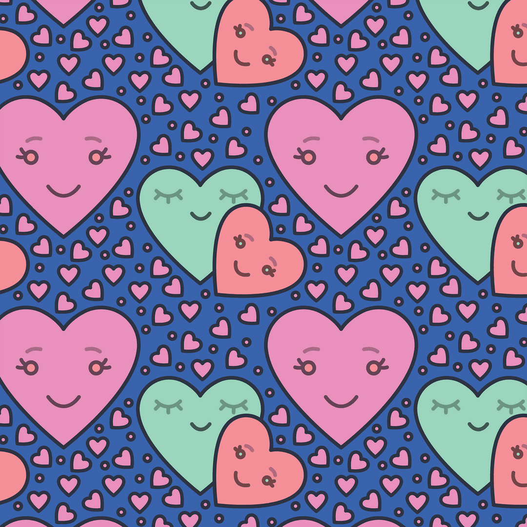 Colorful Smiling Hearts Pattern on Transparent Background