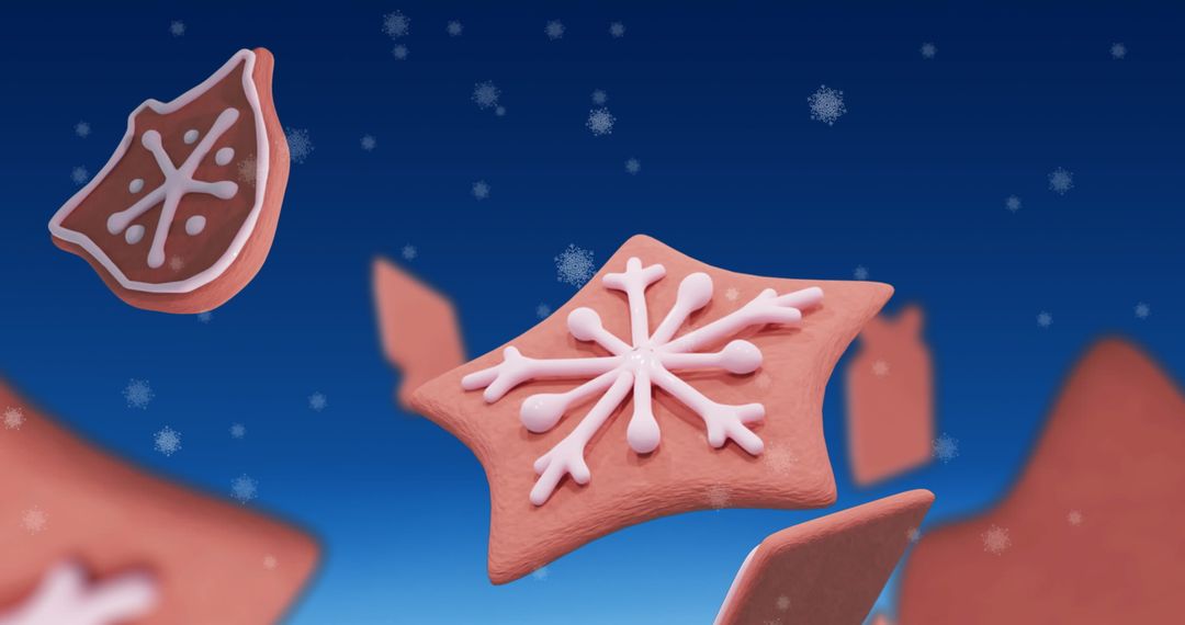 Festive Gingerbread Cookies with Snowflakes in Sky Background