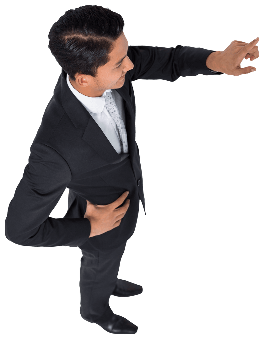 Transparent Businessman Pointing Confidently in Suit