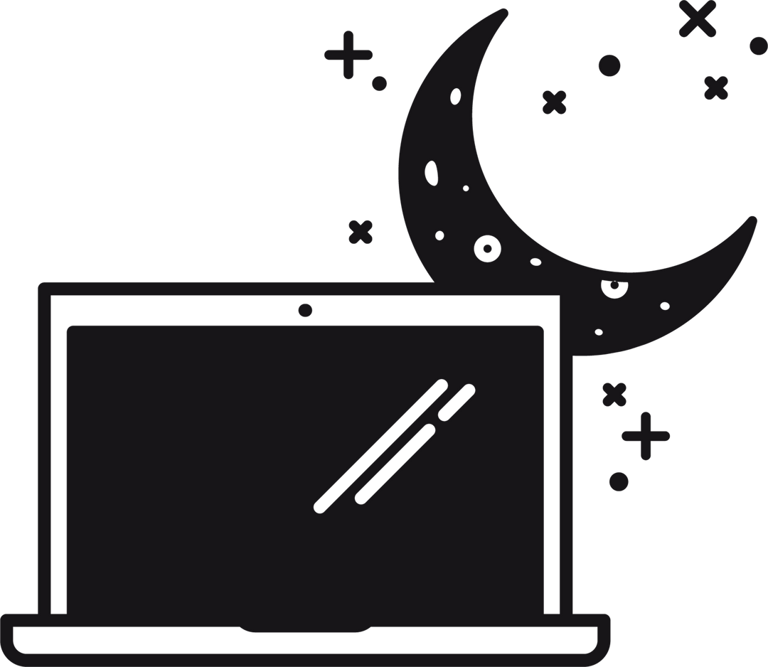 Laptop with Moon and Stars Outline Illustration - Transparent Isolated - Download Free Stock Images Pikwizard.com