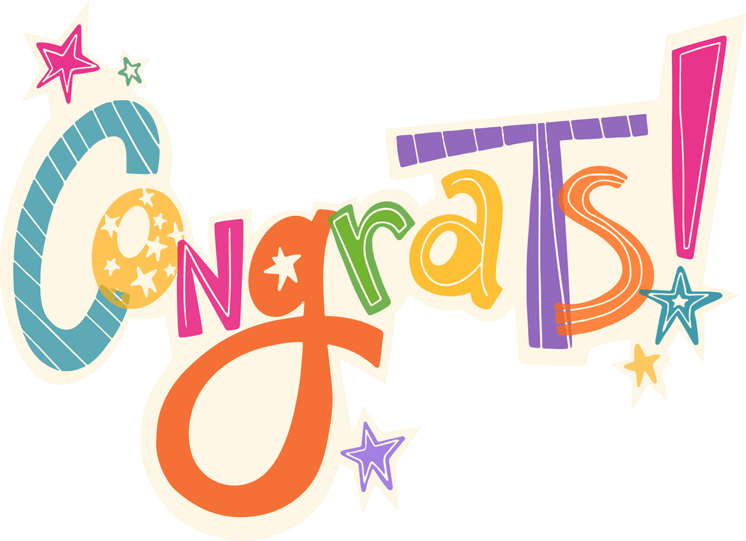 Congrats Festive Word-Art with Stars on Transparent Background