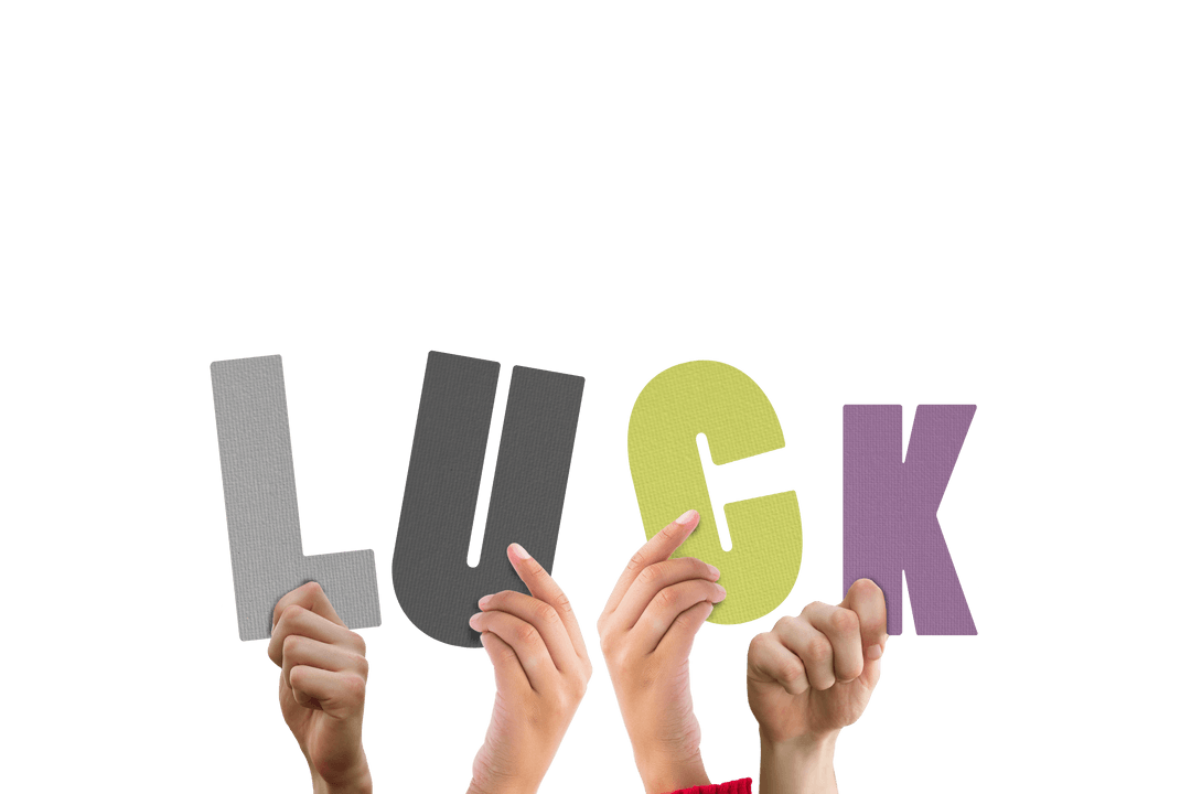 Transparent Hands Holding Colorful Letters Forming 'Luck'