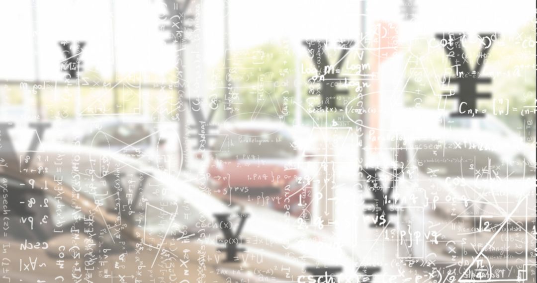 Mathematical Equations and Yen Symbols with Car Salon