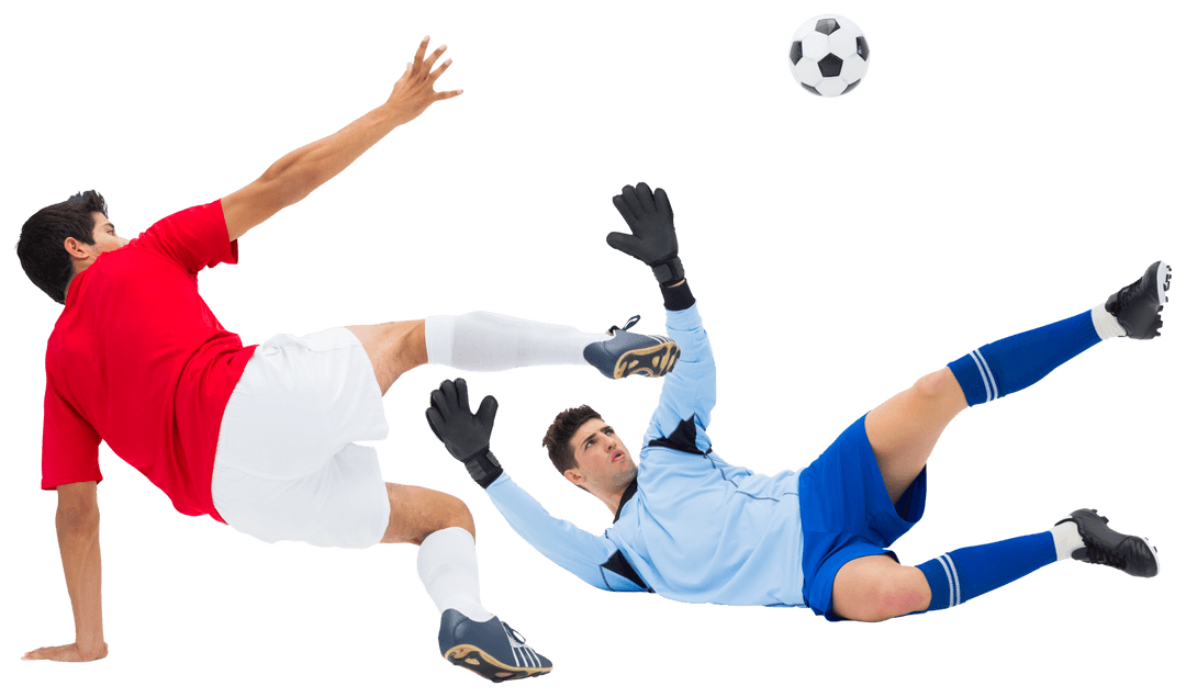 Dynamic Soccer Players Kicking Ball with Transparent Background