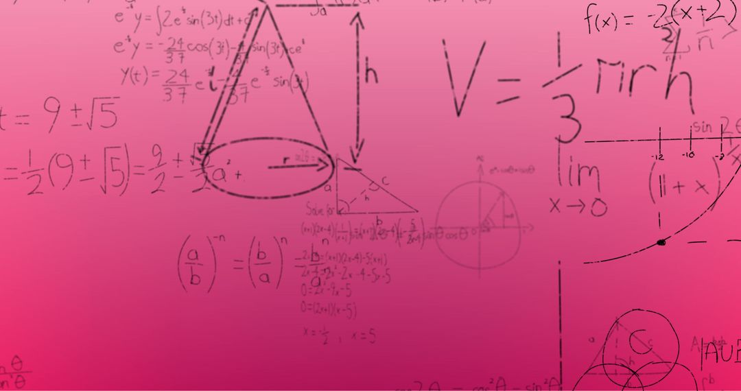 Mathematical Equations on Pink Background Emphasizing Geometry Concepts