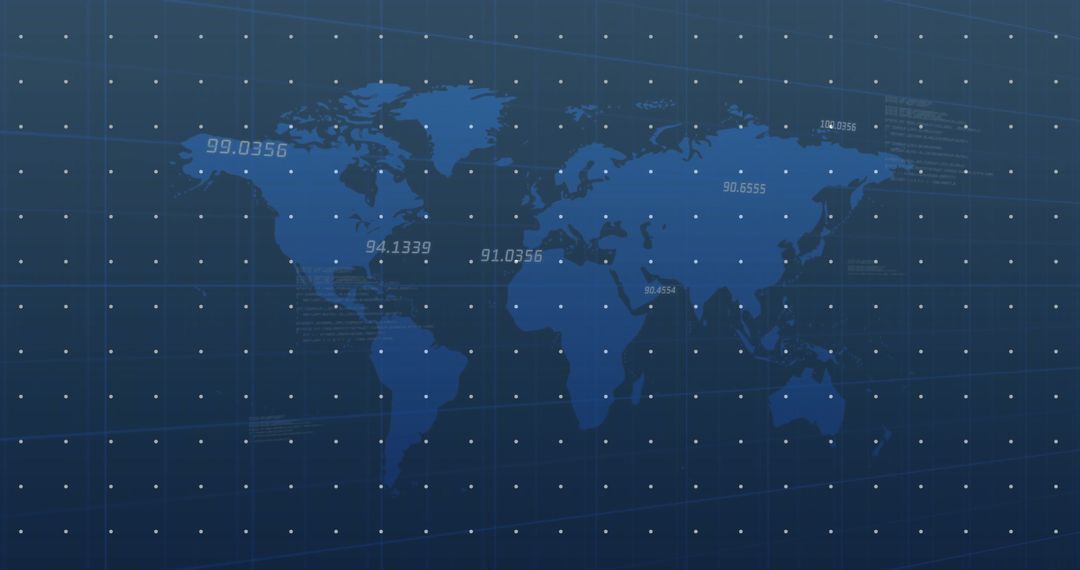 Abstract Vector World Map with Grid Overlay and Data Labels