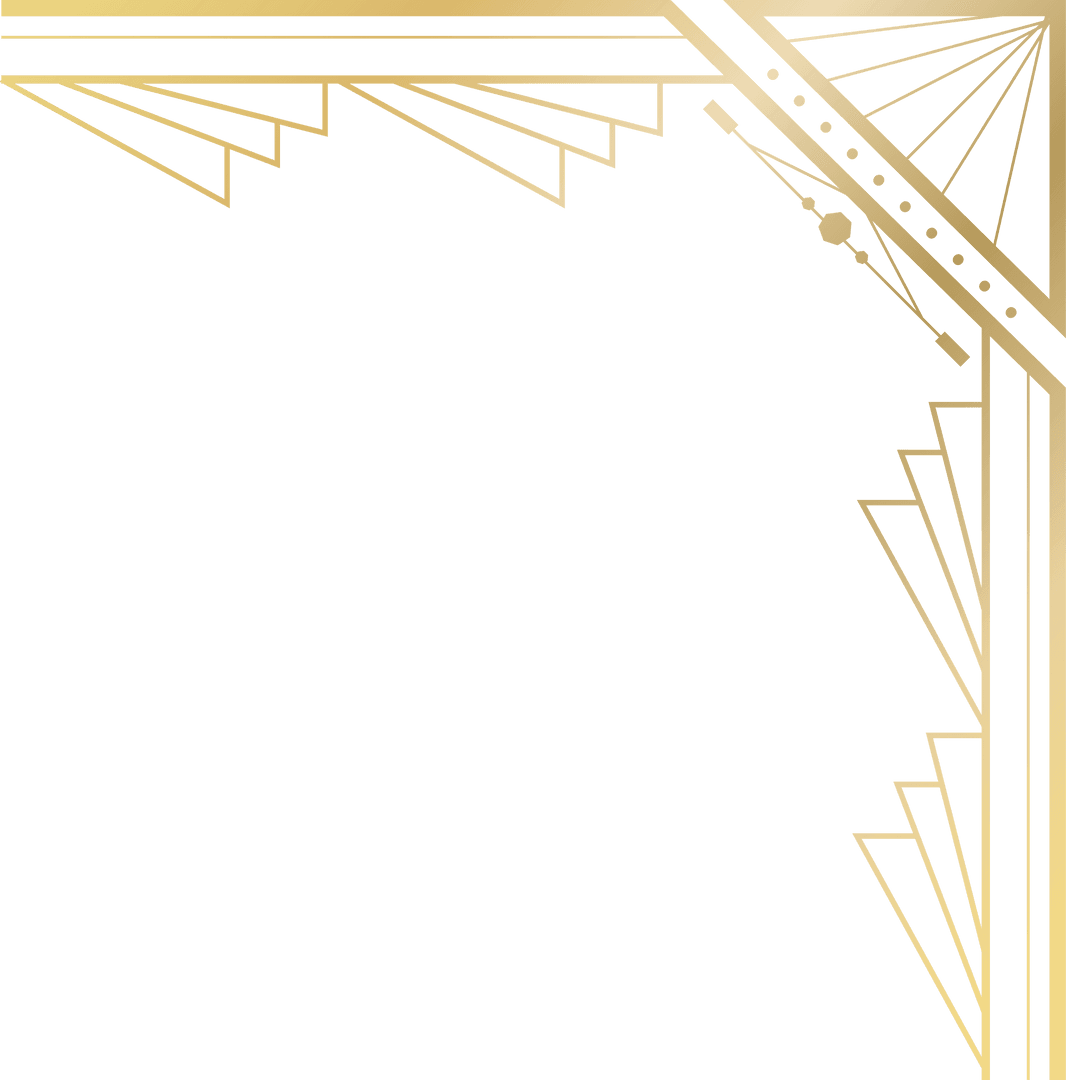 Gold Art Deco Corner Ornament Motif with Transparent Background