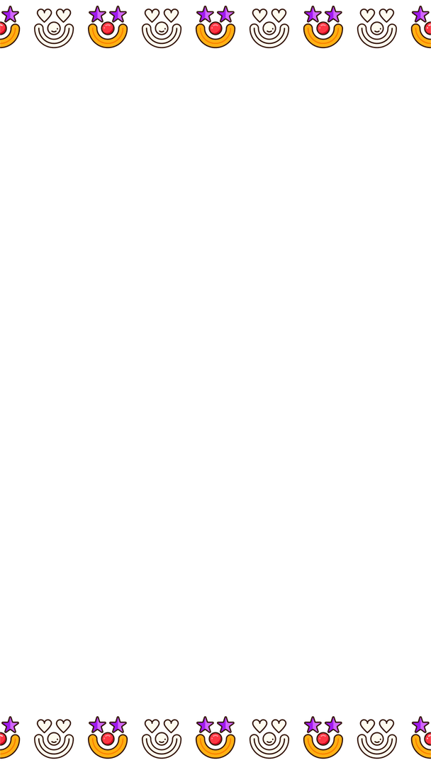 Transparent Clown Faces Border with Hearts and Stars