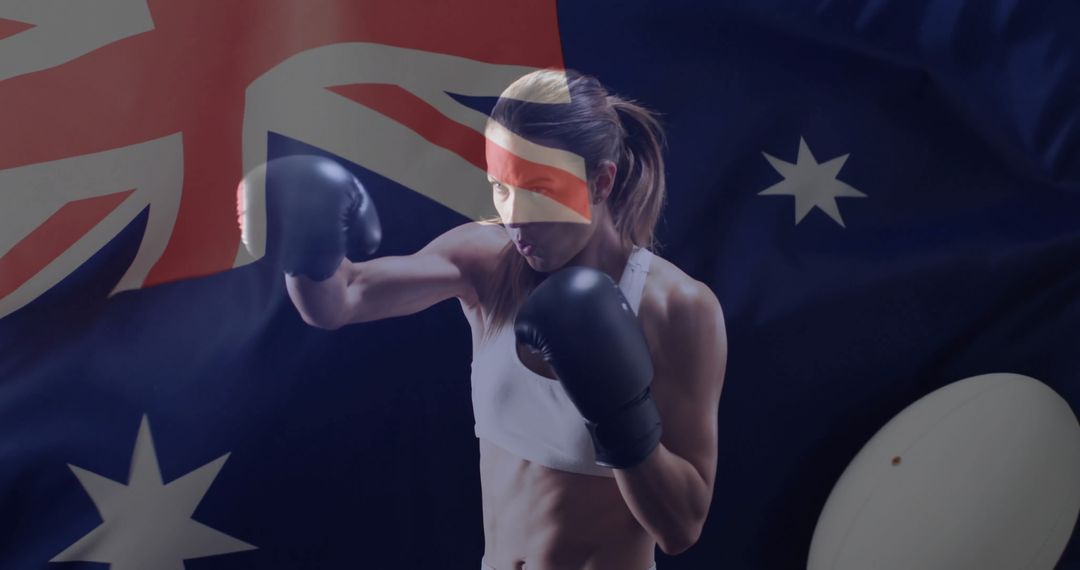 Female Boxer with Australian Flag Background Showing Patriotism