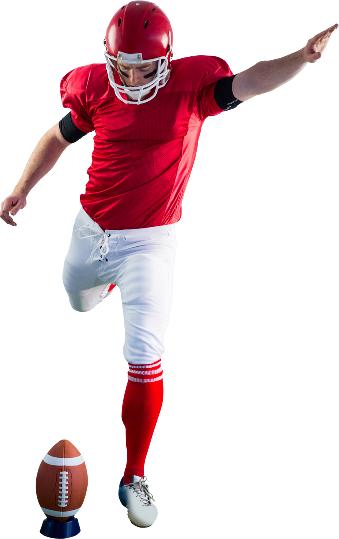 American Football Player in Red Jersey Kicking Football on Transparent Background - Download Free Stock Images Pikwizard.com