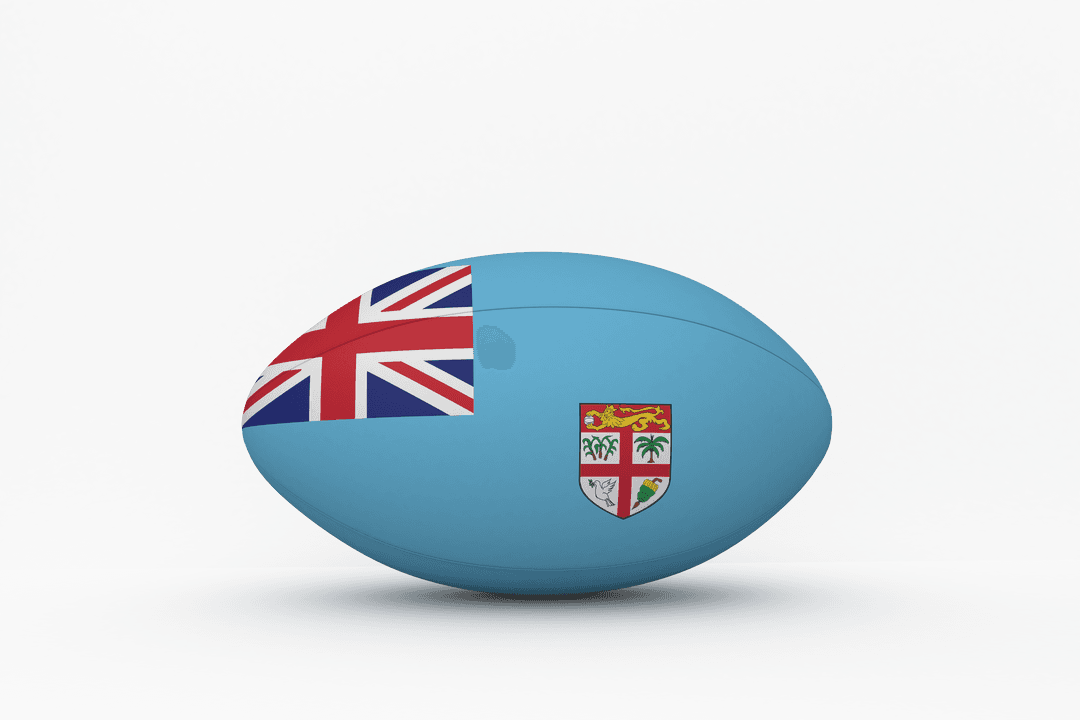 Transparent Fiji Flag Rugby Ball Isolated on White Background