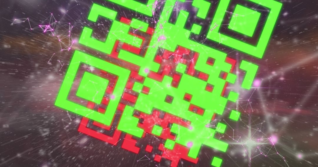 Colorful Digital Composite of QR Code in Futuristic Space Galaxy