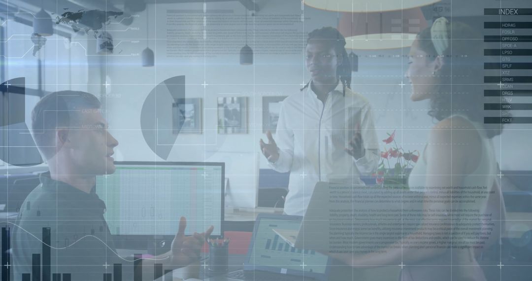 Diverse Team Discussing Financial Data Analytics in Modern Office