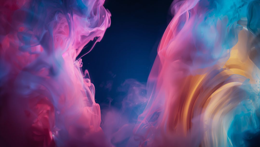 Vivid Smoke Flowing in Navy Void with Pink Cyan and Gold Ribbons
