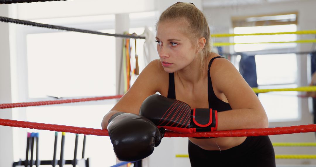 Female Boxer Resting in the Training Ring with Boxing Gloves On - Free Images, Stock Photos and Pictures on Pikwizard.com