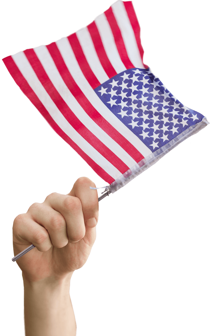 Hand Holding USA Flag on Transparent Background for Patriotic Use
