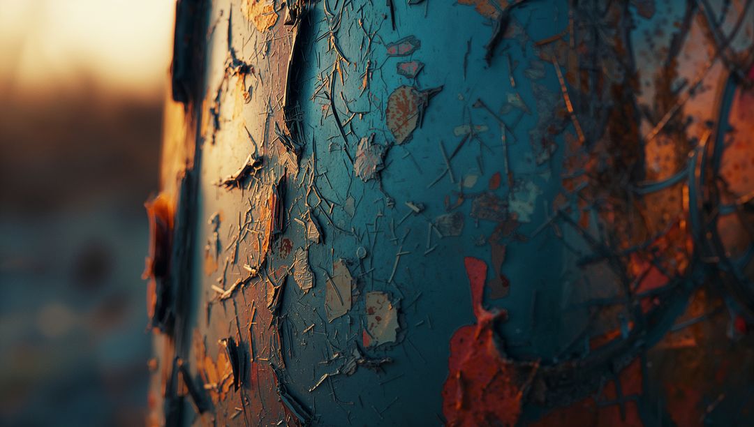 Rustic Metal Surface with Peeling Paint at Sunset