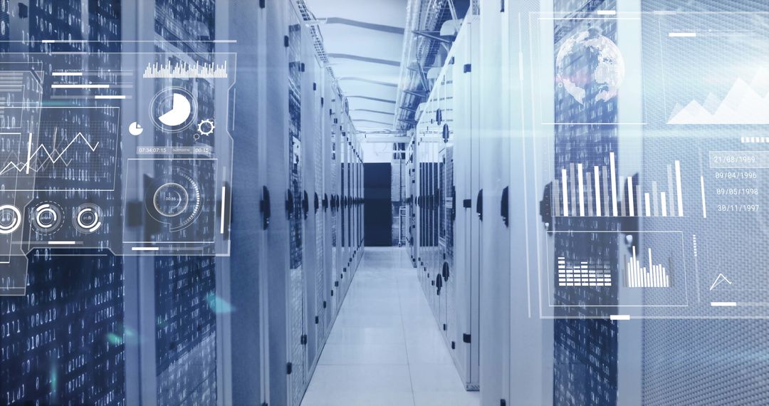Futuristic Data Center with Holographic Screens