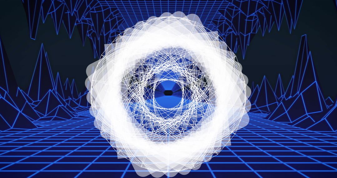 Dynamic Geometric Shapes on Blue Grid with Futuristic Look